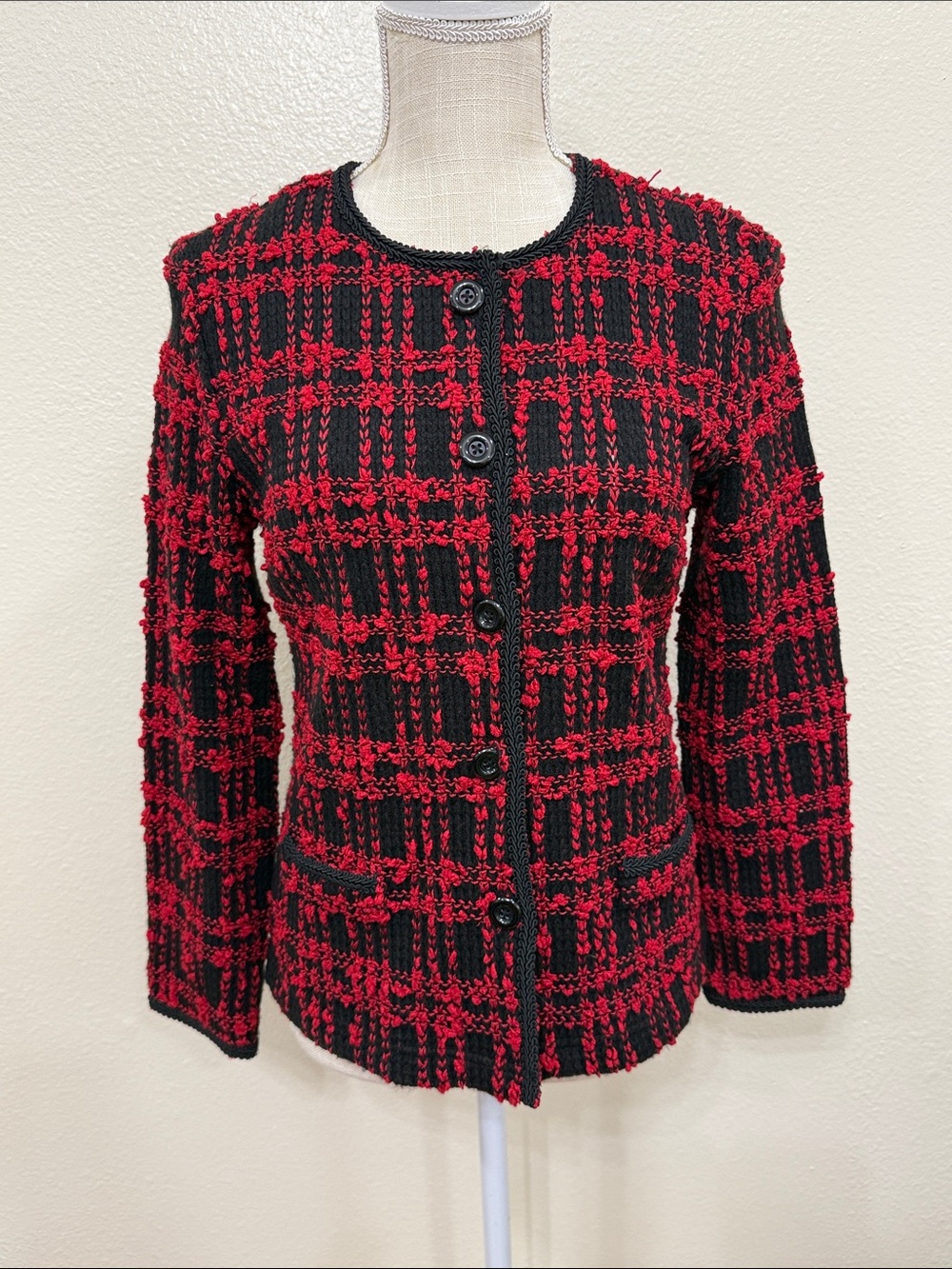 JM Collection Women’s Tartan Tweed Blazer Jacket Size SP
